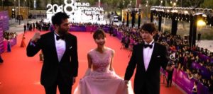 阿部進之介さん、池端レイナさん、弊社榊原 北京国際映画祭2018にて　©映画『栞』製作委員会